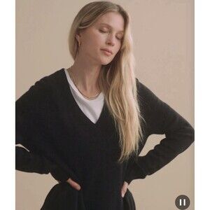 jenni kayne cashmere Flynn Black sweater V Neck S Minimalist Capsule